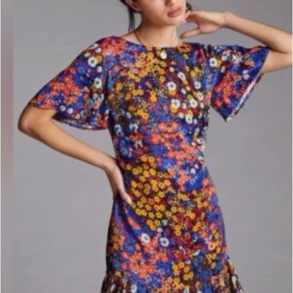 Anthropologie floral satin mini dress - Picture 2 of 8